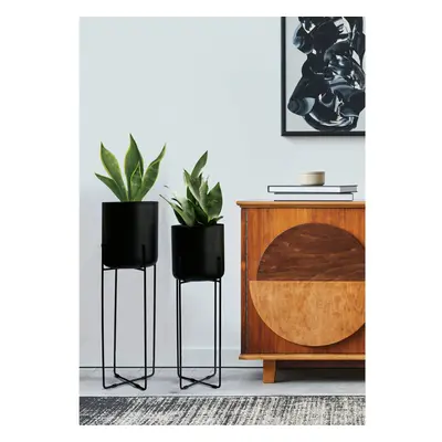 Green Decore Vivid Set of Black Planter with Stand