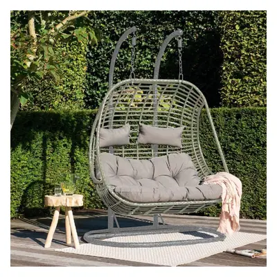 Vienna Hanging Double Rattan Egg Swing Chair Hammock - Colour: Grey