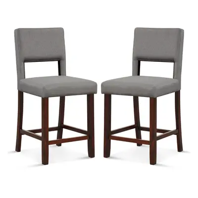 2 PCS Bar Chair Set Linen Counter Height Bar Stool Set w/Hollowed Back