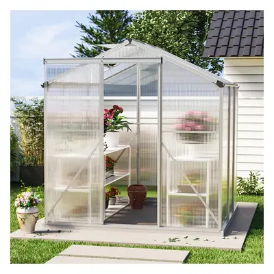 6ft Ã 6ft Greenhouse Polycarbonate Aluminium Greenhouse with Window and Sliding Door