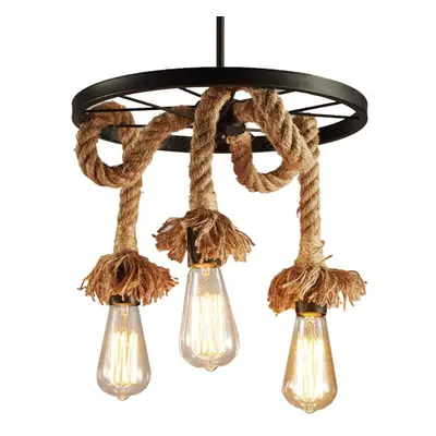 Industrial Retro 3-lights Metal Flax Rope Chandelier Loft Bar Ceiling Lamp Pastoral Antique Ligh