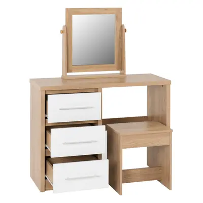 Seville Drawer Dressing Table Set White High Gloss/Light Oak Effect Veneer