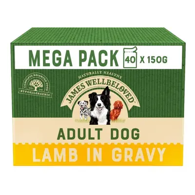 40 x 150g James Wellbeloved Adult Natural Dog Food Pouches Lamb & Rice in Gravy