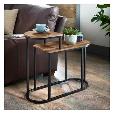 2Tier Side Table Modern Sofa Side Coffee table Rustic Oak Finish