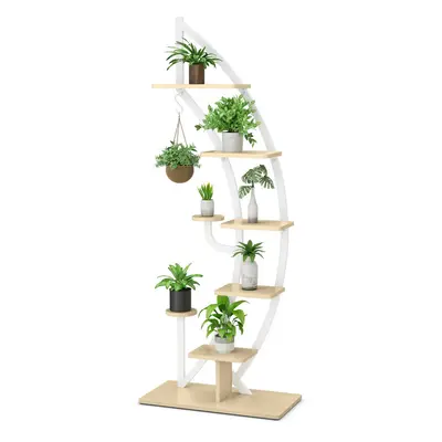 8-Tier Wooden Plant Stand Rack Half Moon Shape Ladder Planter Shelf Pot Stand