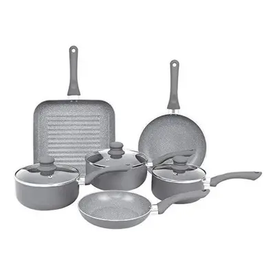 Gr8 Home Induction Aluminium Piece Non Stick Grey Marble Effect Frying Saucepan Grill Pan Pot Se