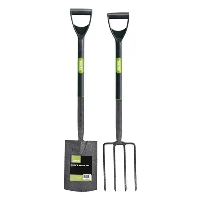 Carbon Steel Garden Fork and Spade Set, Black