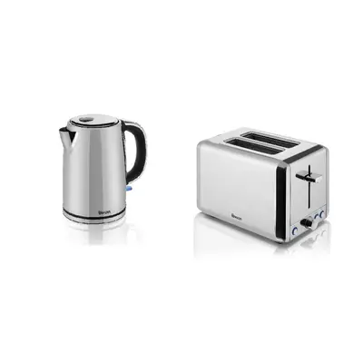 Set of SWAN Silver Stainless Steel Set - Slice Toaster and 1.7L Jug Kettle