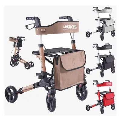 AREBOS Aluminium rollator Foldable lightweight Rollator Walking aid walker Brown