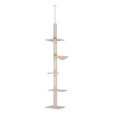 PawHut Floor to Ceiling Cat Tree for Indoor Cats 5-Tier Kitty Tower Beige