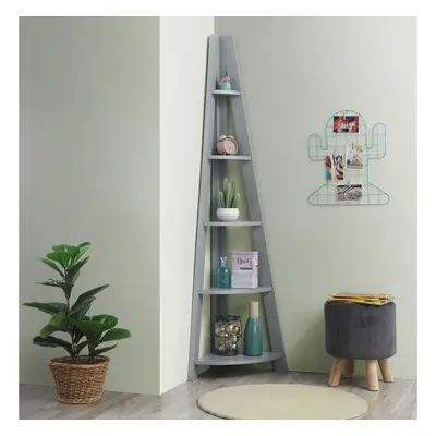 Riva Scandinavian Retro Corner Ladder Bookcase Shelving Shelf Unit Grey Tier