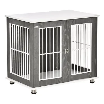 PawHut Modern Dog Crate Pet Kennel Cage w/ Lockable Door - Grey & White