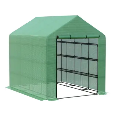 Outsunny Walk-in Garden Greenhouse Shelves Polytunnel Steeple Grow House