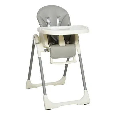 HOMCOM Foldable Baby High Chair Toddler Height Back Footrest Adjustable Grey