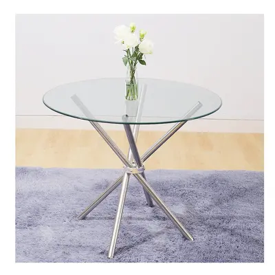 Round Tempered Glass Dining Table with Crossover Legs