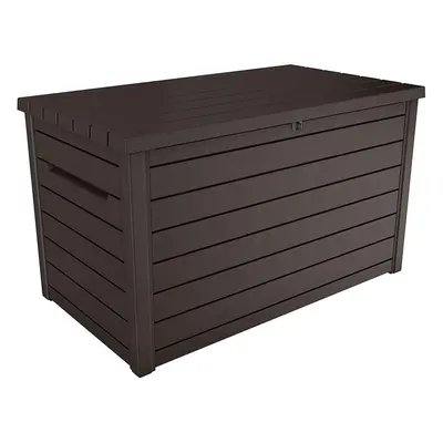 Keter Ontario Huge Plastic Waterproof Wood Look litre Garden Storage Box With Piston Opening Lid