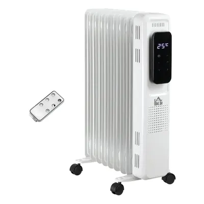 HOMCOM 2000W Oil Filled Radiator Heater w/ Heat Settings Remote Control White