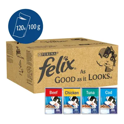 Felix As Good As It Looks Cat Food Mixed Variety x 100g (120 Pouches)