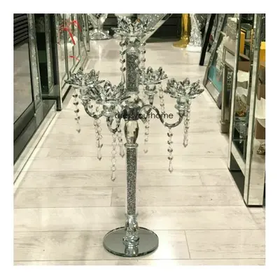 5 Tier CANDLE HOLDER Lotus 70cm Crushed Diamond Silver Crystals Romany