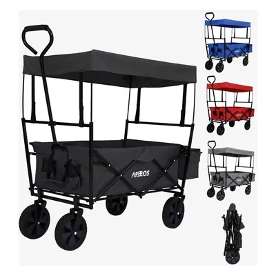 AREBOS Foldable Cart with Roof | Garden Cart | Transport Cart | 2X Net Pockets and 1x Outside Po