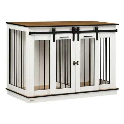 PawHut Dog Crate Furniture for Large Dogs, Double Dog Cage for Small Dogs, White