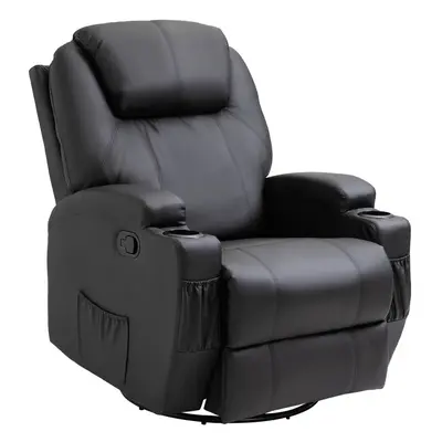 HOMCOM 8-Point Massage Recliner Sofa Rocking Swivel with Remote, Black