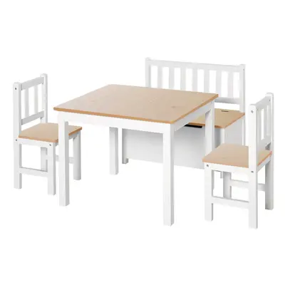 HOMCOM 4-Piece Set Kids Wood Table Chair Bench w/ Storage Function for Years+