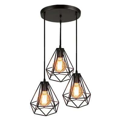 3 Lights Industrial Pendant Light Adjustable Diamond Ceiling Light Retro Chandelier for Living R