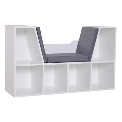 HOMCOM Cube Bookshelf Organizer with Reading Seat, Six Cubes, White