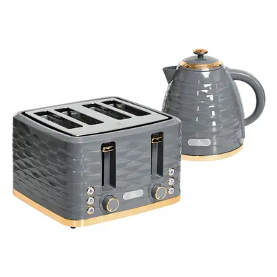 HOMCOM Kettle and Toaster Set 1.7L Rapid Boil Kettle & Slice Toaster Grey