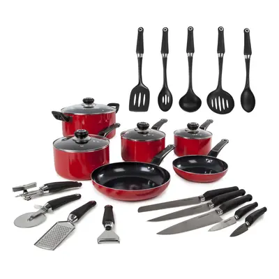 Morphy Richards Equip 6pc Pan Set Red with Utensils/Knife Set