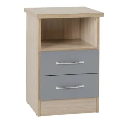 Nevada Drawer Bedside Grey Gloss/Light Oak Effect Veneer