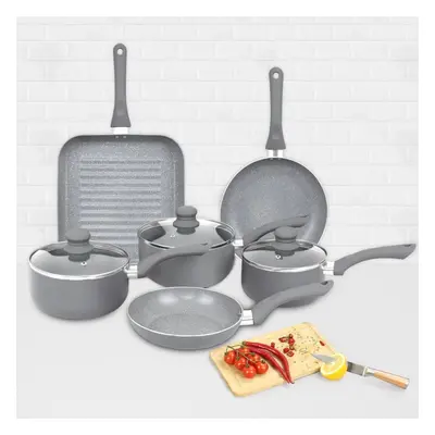 Aluminium Pc Grey Marble Non Stick Pan Set Induction Frying Grill Saucepan Pot