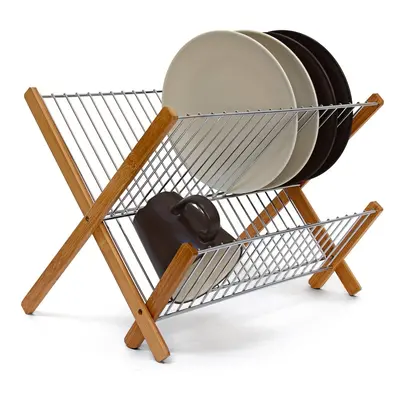 Relaxdays CROSS Bamboo And Stainless Steel chromed Draining Rack: x x cm Drying Rack Folding Dis