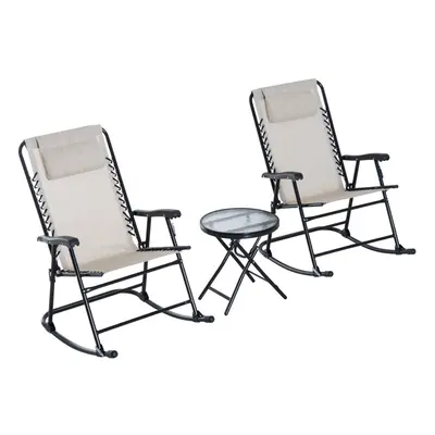 Outsunny Pcs Outdoor Conversation Set w/ Rocking Chairs and Side Table Beige