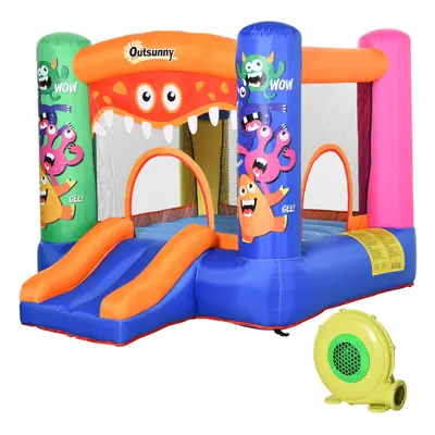 Outsunny Bouncy Castle with Slide Basket Trampoline Monster Design 2.5x1.8x1.75m