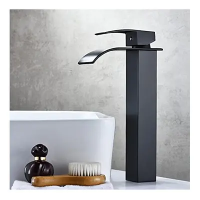 Matt Black Basin Mixer Taps Tall Waterfall Bathroom Sink Taps Single Lever Handle Countertop Was