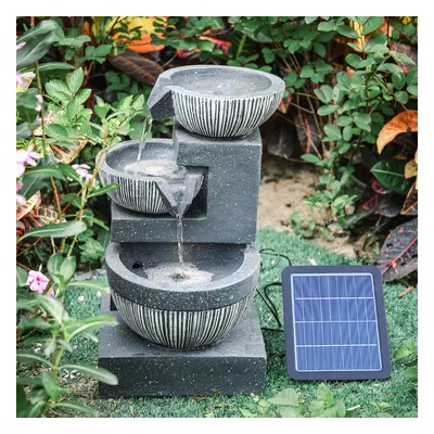 3 Tier Outdoor Garden Resin Solar Water Feature Deep Bowl LED Fairy Fall Fountain