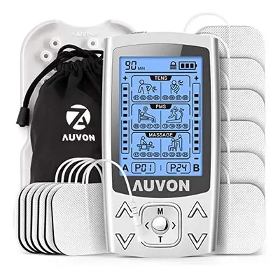 AUVON Dual Channel TENS EMS Machine for Pain Relief, Modes TENS Unit Muscle Stimulator with 12pc