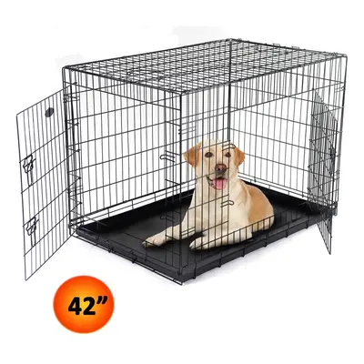 42" Dog Cage Pet Puppy Metal Training Crate Carrier Black Actiaspet