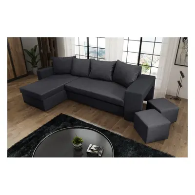 Corner Sofa Bed Dark Grey With Footstools