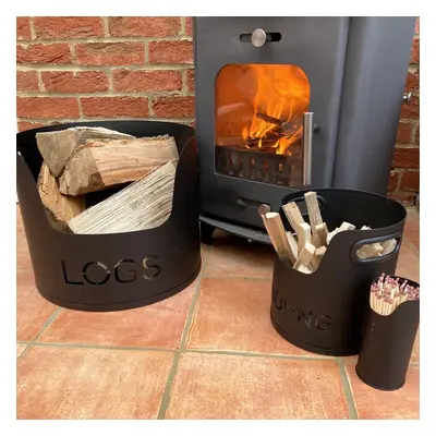 Valiant Fireside Metal Storage Set for Logs, Kindling and Matches