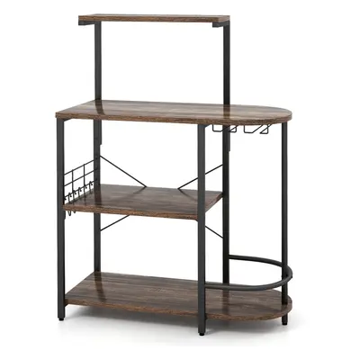 4-Tier Kitchen Baker Rack with Storage Shelf Microwave Stand&6 S-Hooks