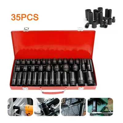 35X Impact Socket 1/2" inch Deep Tool Set Metric Garage Workshop Hi