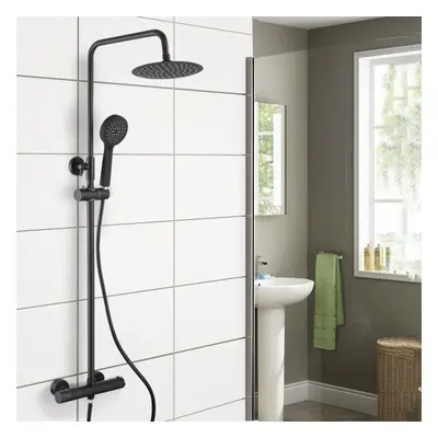 Regent Round Black Exposed Thermostatic Shower Mixer - Slider Rail Kit