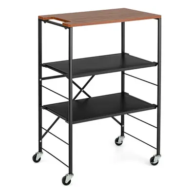 Foldable Kitchen Cart 3-Tier Serving Trolley w/Adjustable Shelves