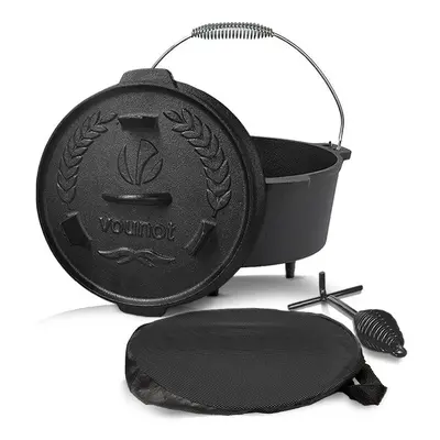 VOUNOT Dutch Oven Liters, Pre-Seasoned, Cast Iron Fire Pot with Carry Bag, Feet, Lid Lifter, Spi