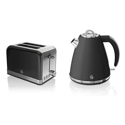 Swan Retro Twin Pack 1.5L Jug Kettle & Slice Toaster in Black