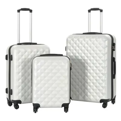 vidaXL Piece Hardcase Trolley Set Bright Silver ABS Travel Luggage Suitcase