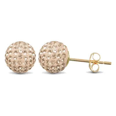 Jewelco London Ladies 9ct Yellow Gold Champagne Peach Round Crystal Disco Ball Stud Earrings, 8m